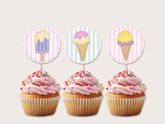 Ice Cream Cupcake Toppers - Instant Download