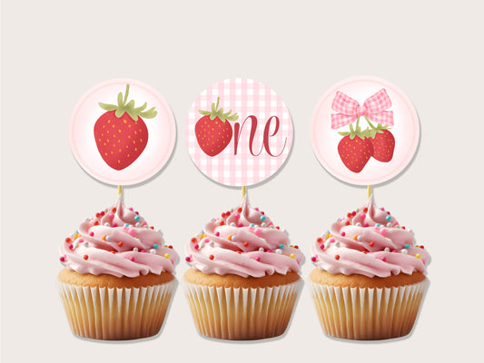 Strawberry Cupcake Topper - Instant Download