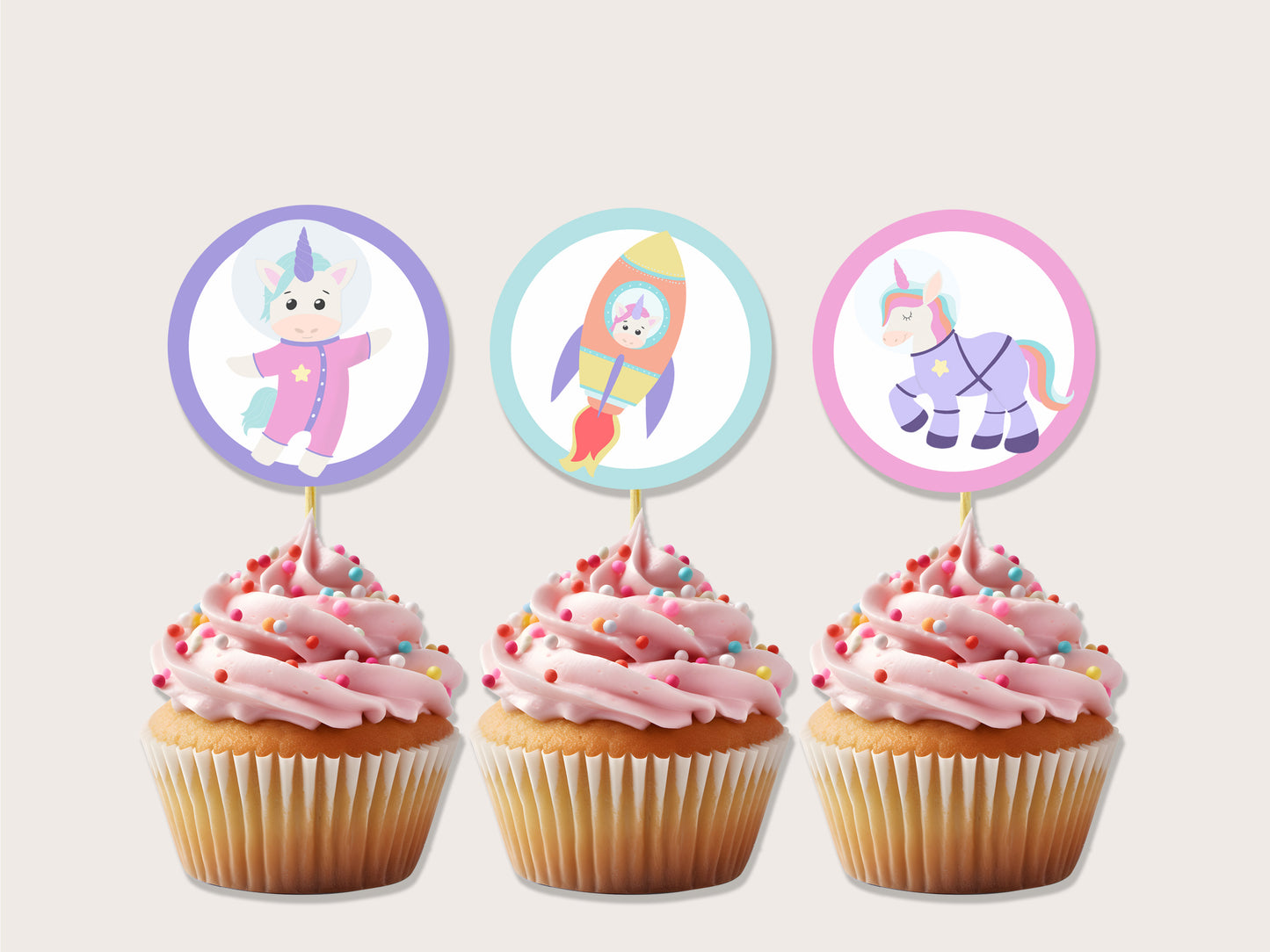 Astronaut Unicorn Cupcake Topper - Instant Download