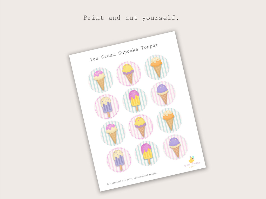 Printable Ice Cream Cupcake Toppers