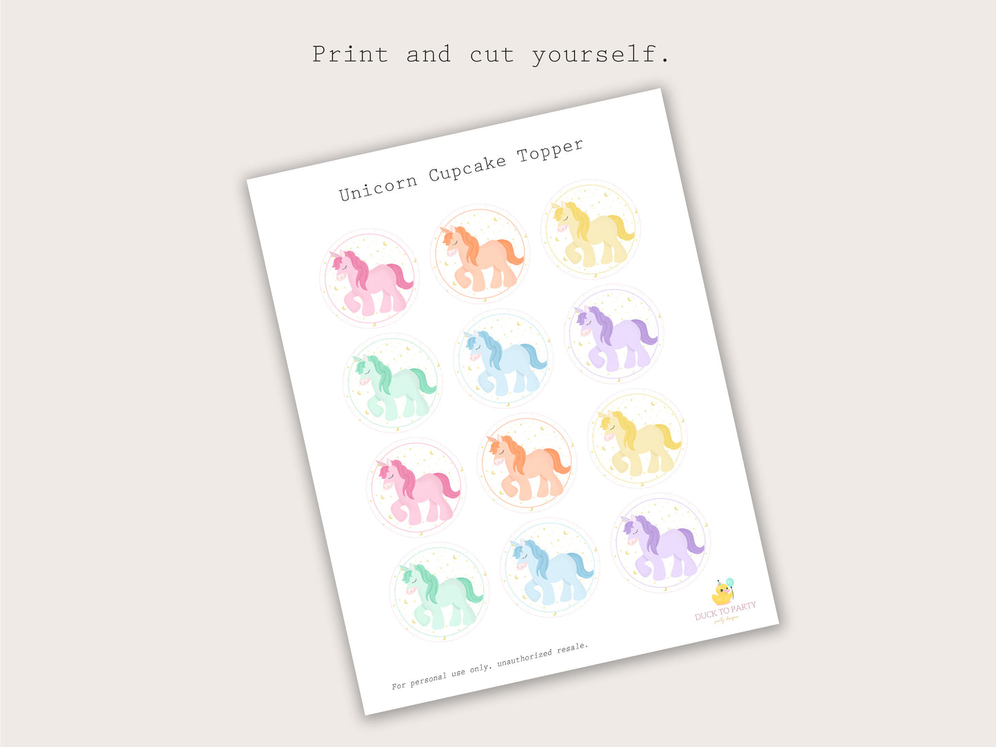 Unicorn Cupcake Topper - Instant Download