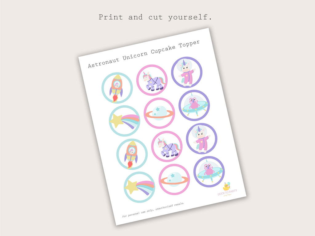 Printable Astronaut Unicorn Cupcake Topper