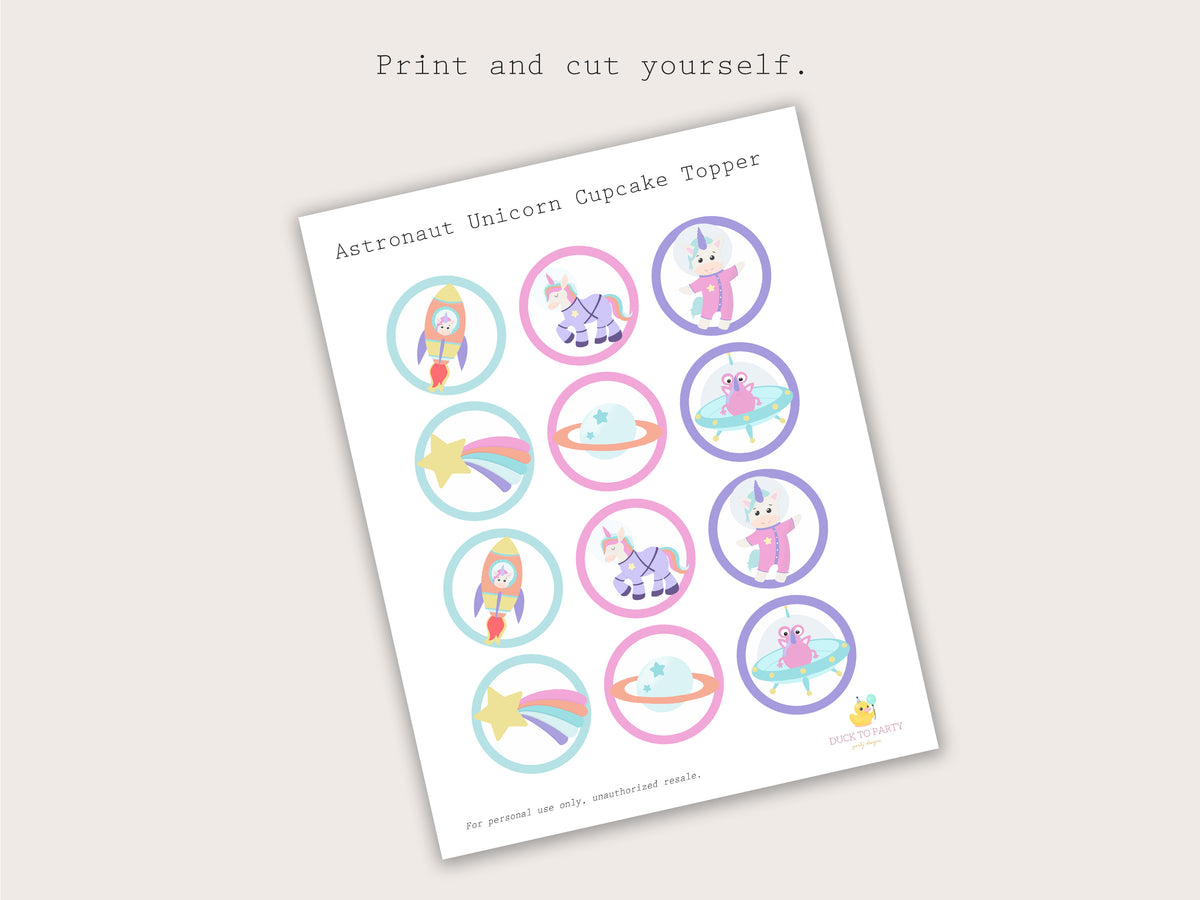 Printable Astronaut Unicorn Cupcake Topper