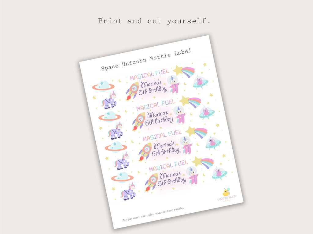 Astronaut Unicorn Bottle Labels - Printable & Customizable