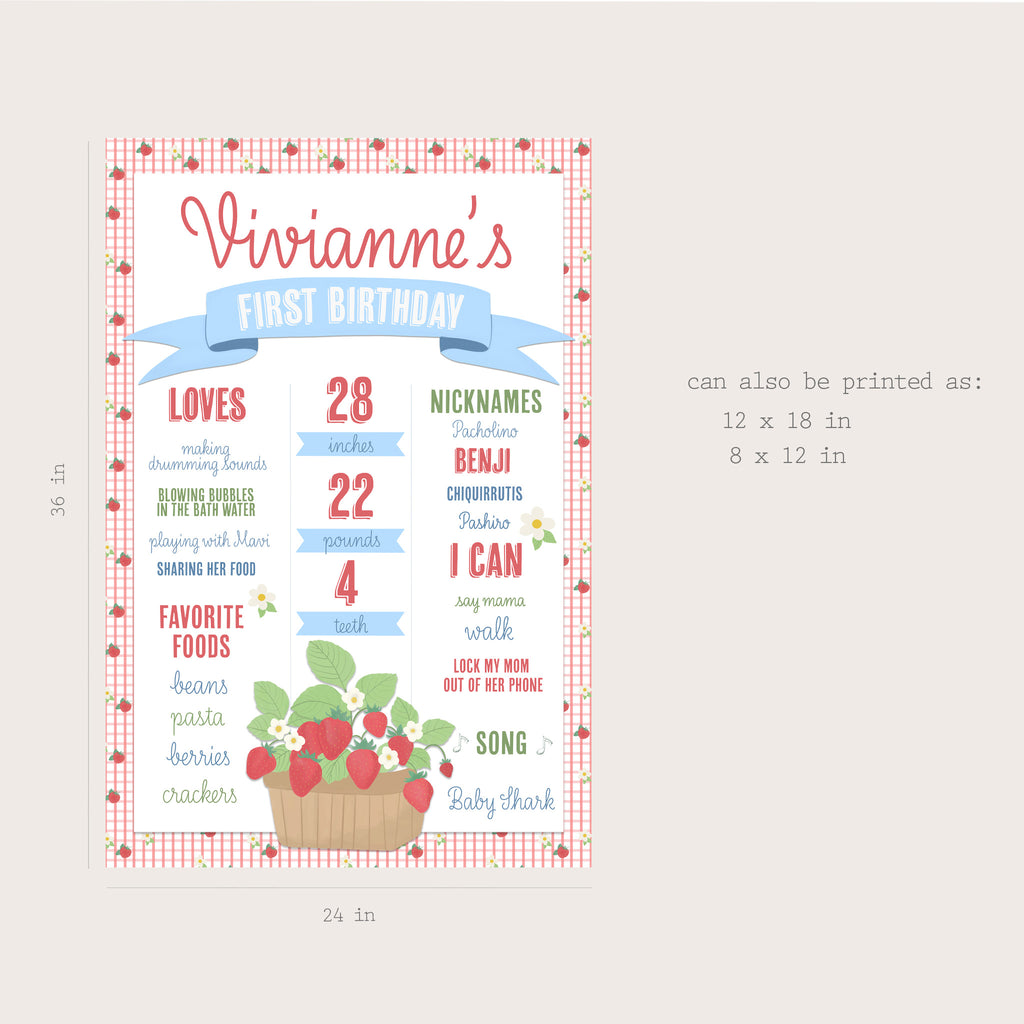 Strawberry Milestone Poster - Printable & Customizable