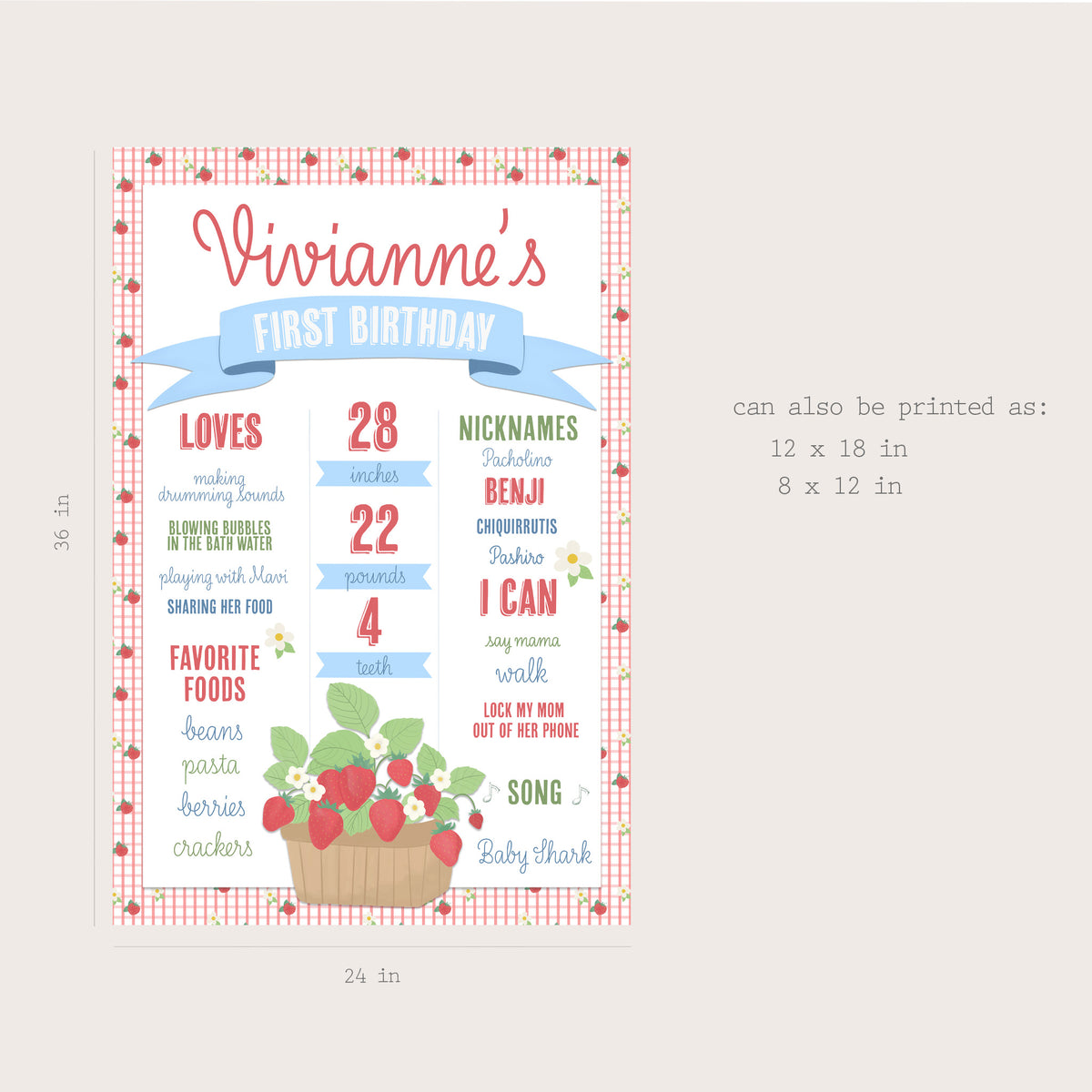 Strawberry Milestone Poster - Printable & Customizable