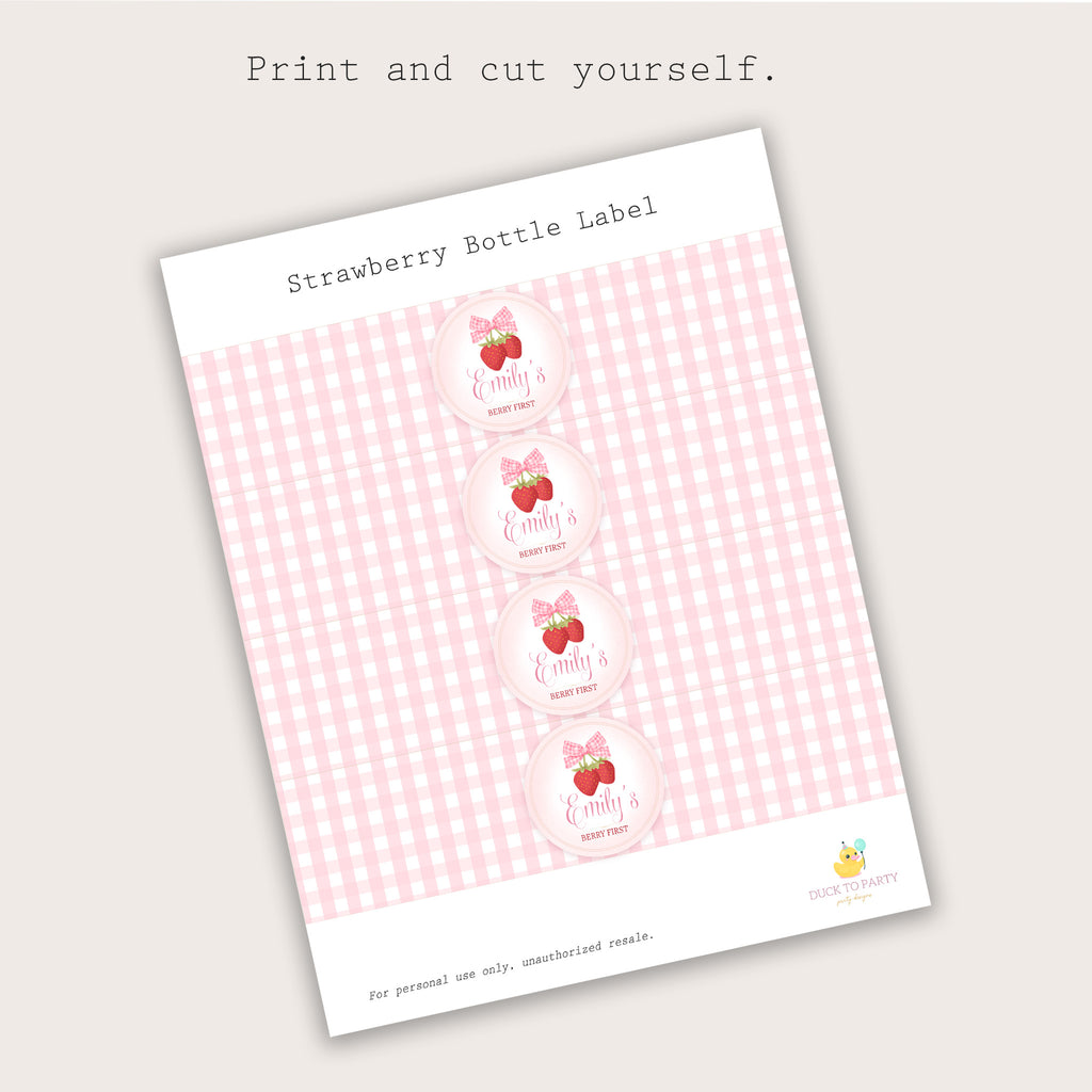 Strawberry Bottle Labels - Printable & Customizable