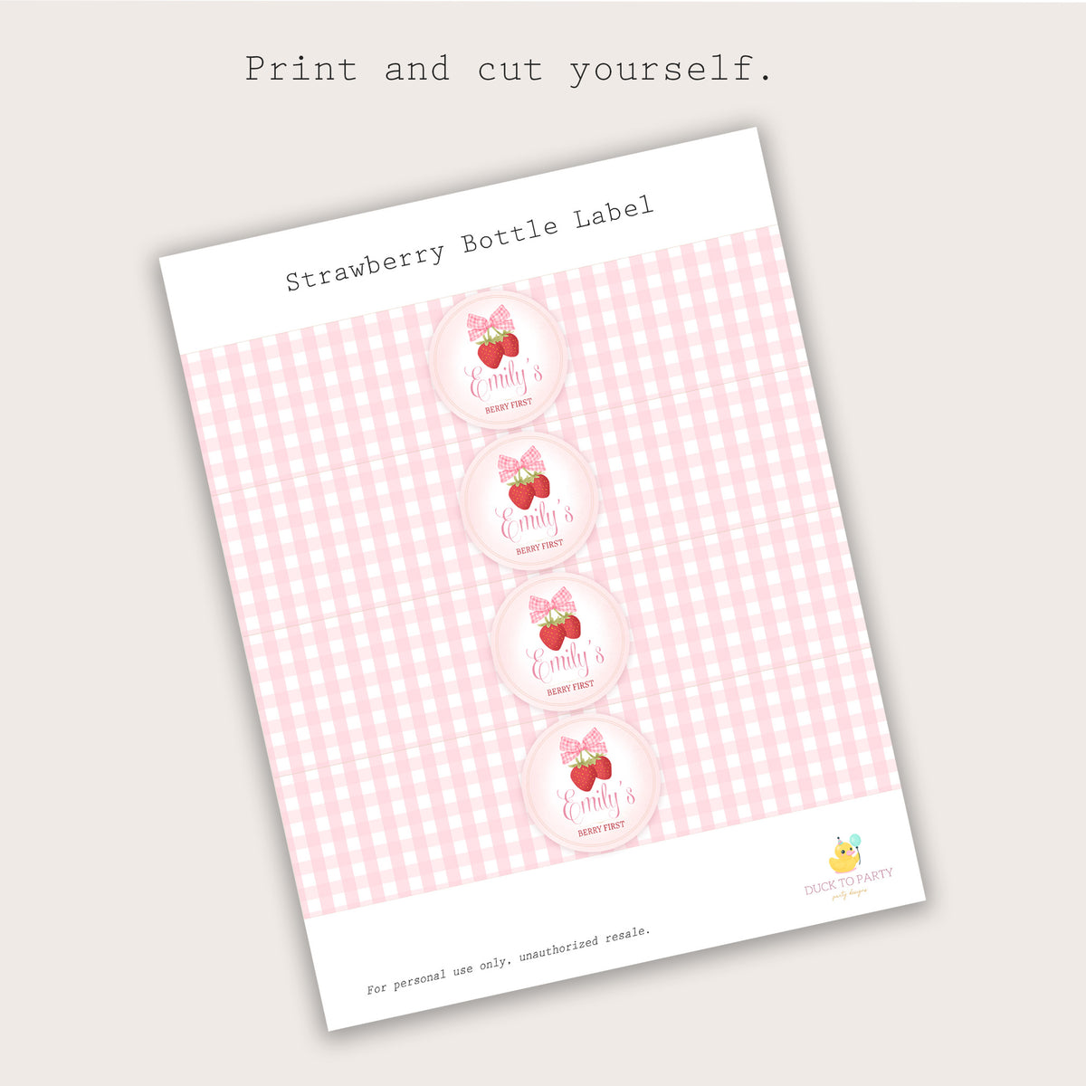 Strawberry Bottle Labels - Printable & Customizable
