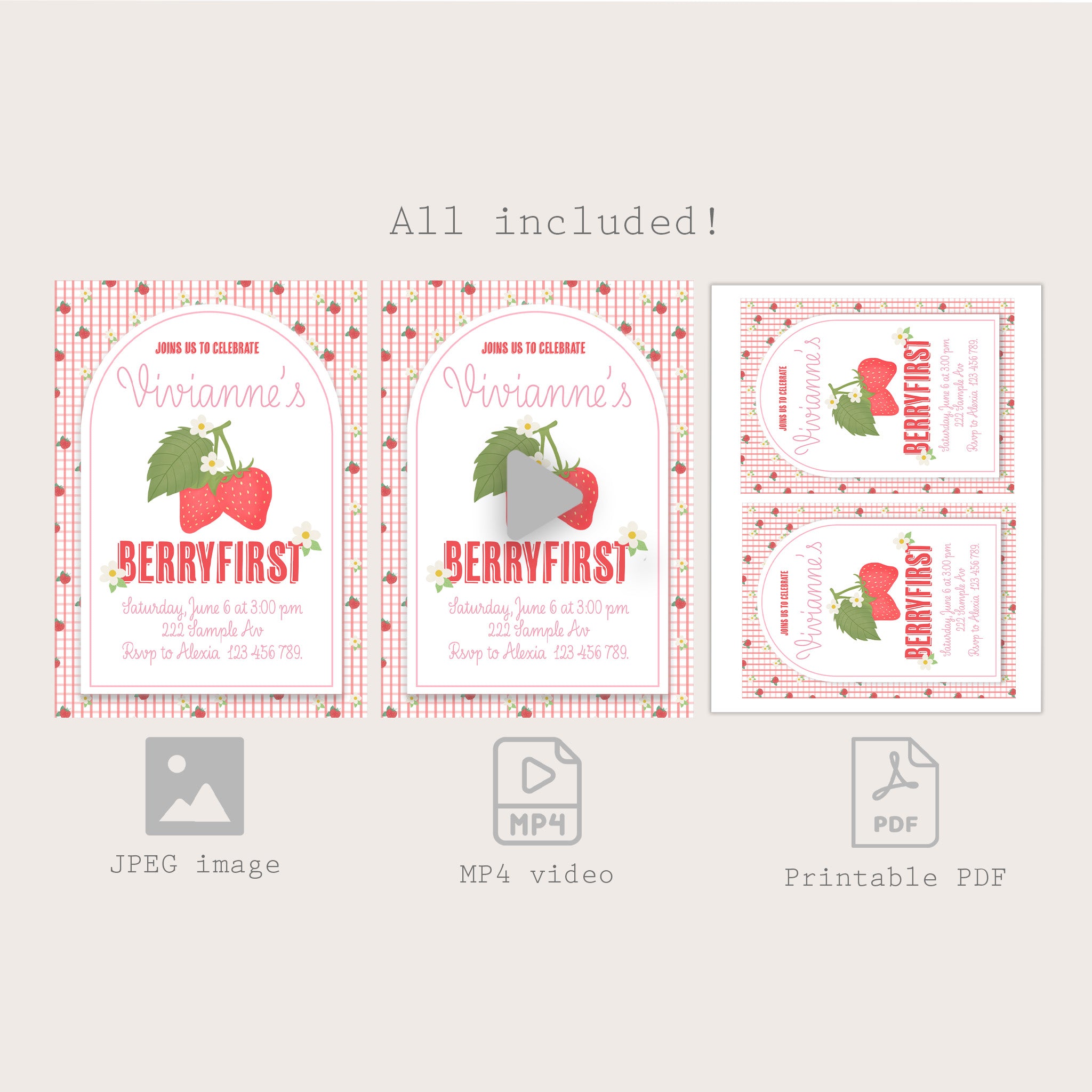 Strawberry Birthday Invitation - Printable & Customizable